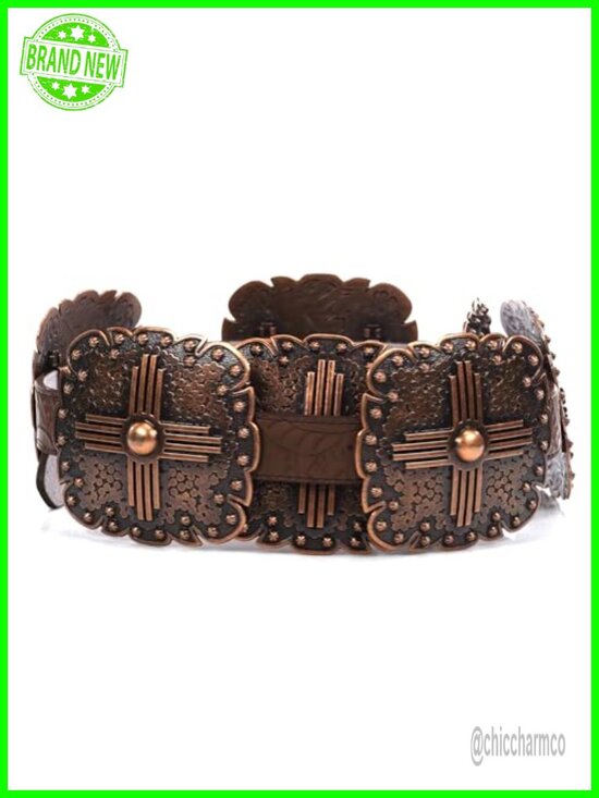 Floral Embossed Leather Western Belt with Square Conchos, Removable Buckle main image 6